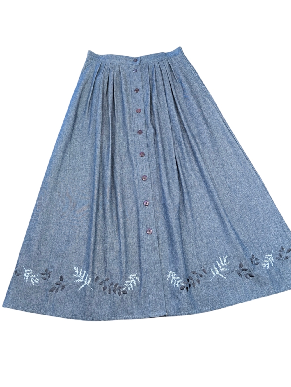 Napa Valley Petites Cotton Embroidered Button Front Pleated Midaxi Skirt. Size 4